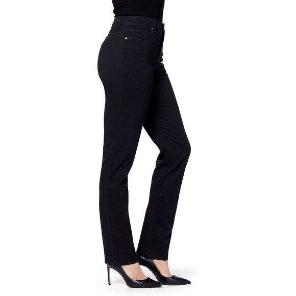 Women's High Rise Tapered Jeans Cotton Blend Zipper Fly Versatile Fit - Picture 2 of 5